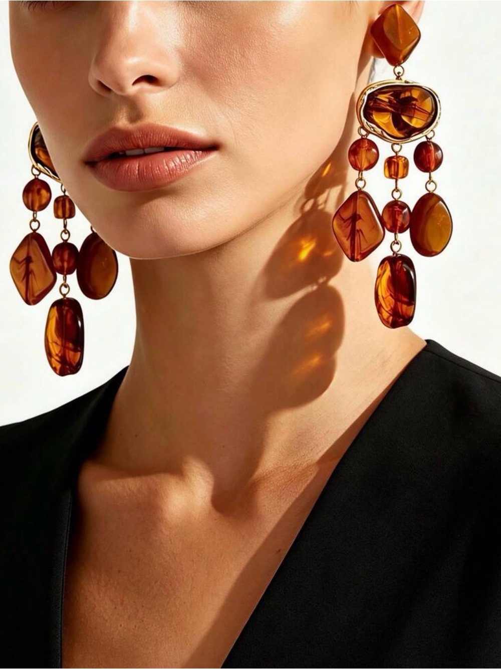 Statement Amber Drop Earrings - Women Jewelry - Picture 3 of 3